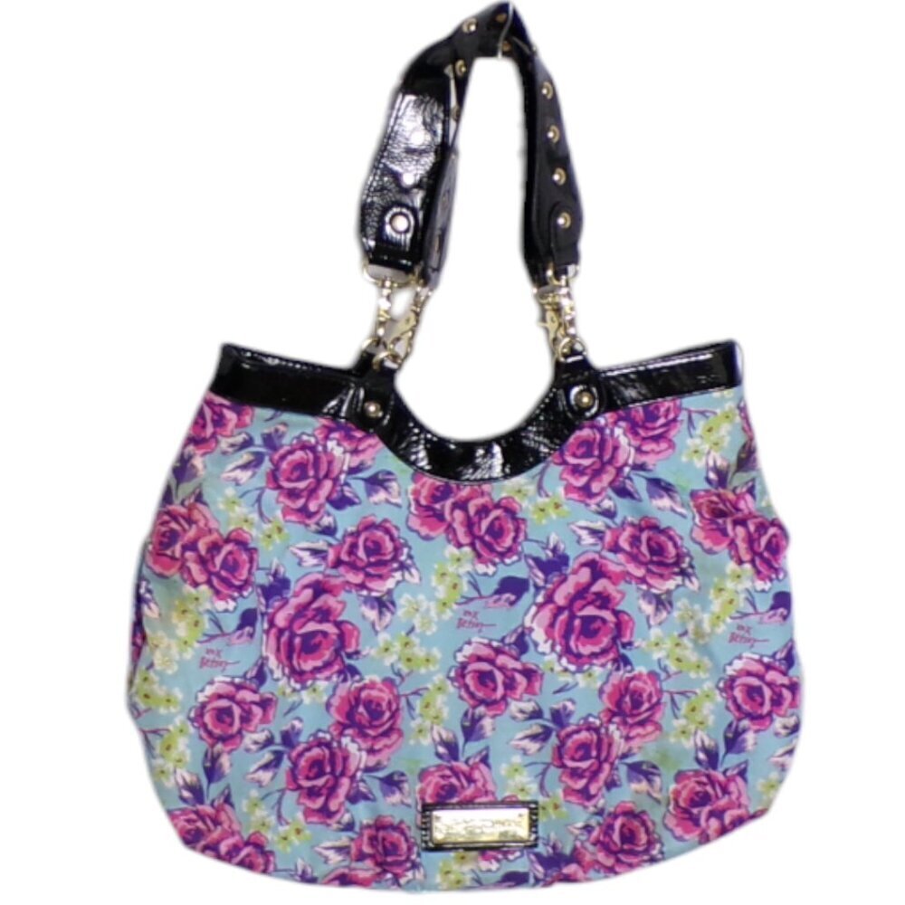 Betsey Johnson Hobo style shoulder bag.  Roses on blue background. #1251 - Picture 9 of 9